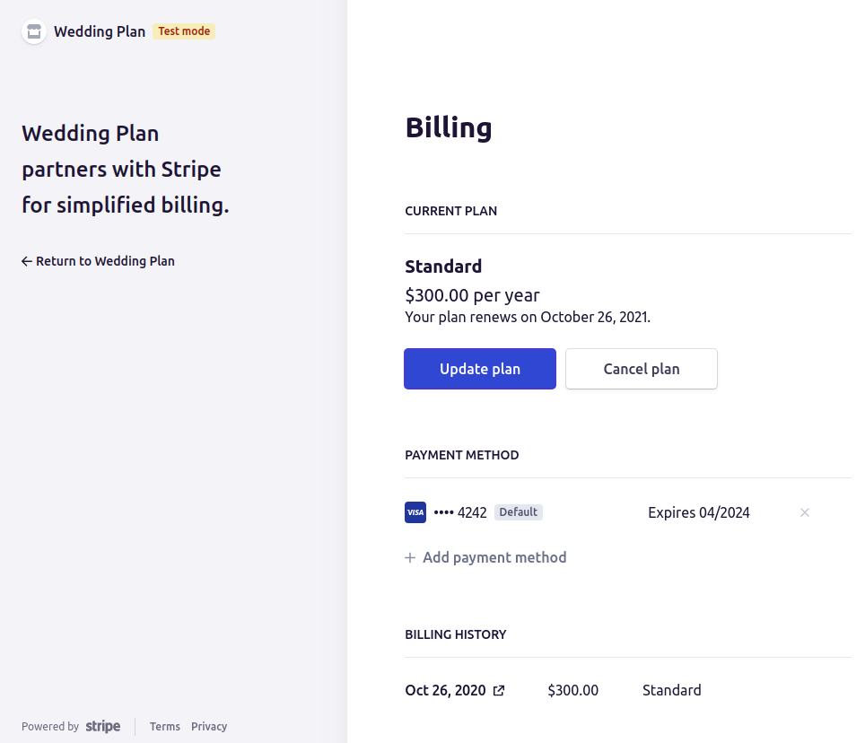 Stripe customer portal