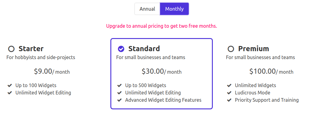 Fancier Pricing Plan Page