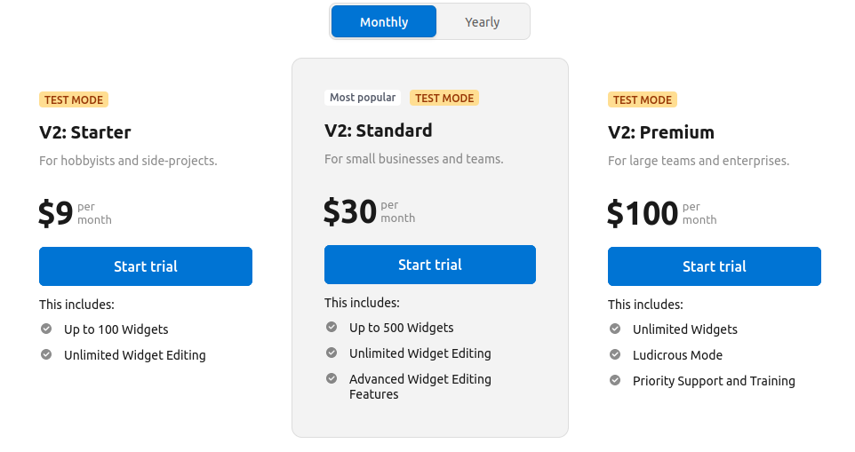 Stripe embeddable pricing table